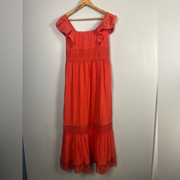 Fat Face Coral Pink Hibiscus Lace Maxi Dress size 4 copper & black - Picture 5 of 11